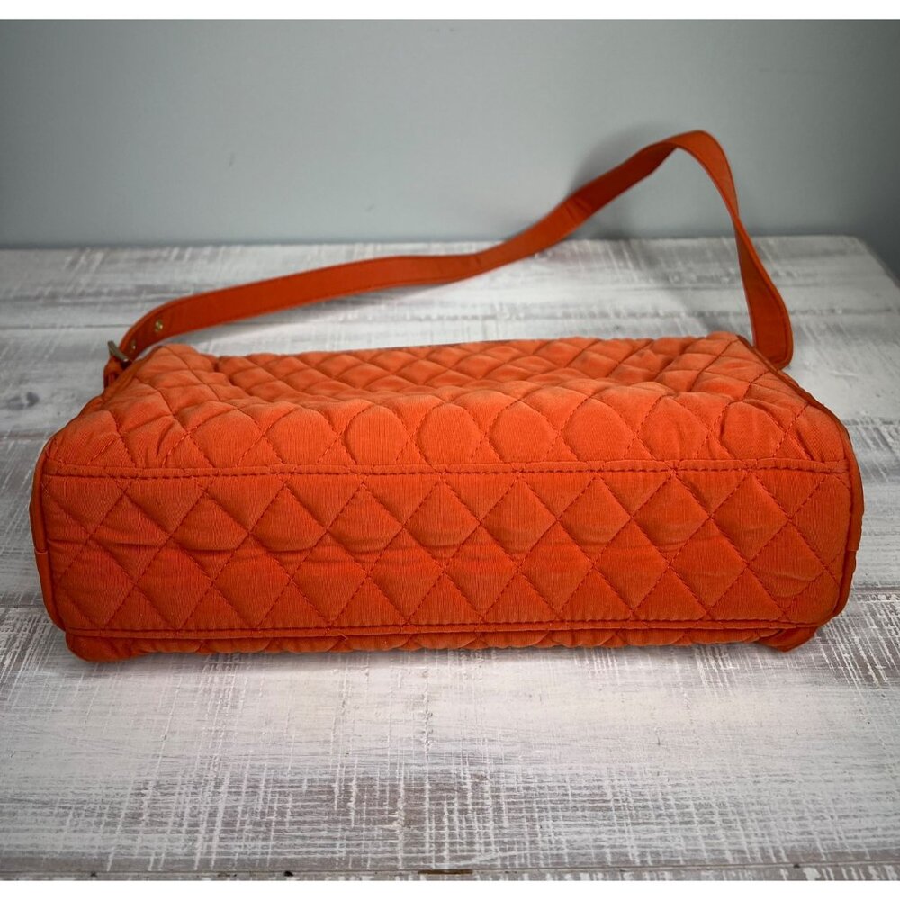 Vera Bradley Quilted Shoulder Bag In Orange With Gold Monogram & Zipper Clos - Picture 4 of 16